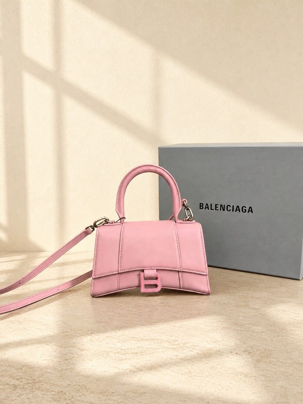 Balenciaga Pink Calfskin Hourglass Top Handle Handbag - Picture 4 of 6